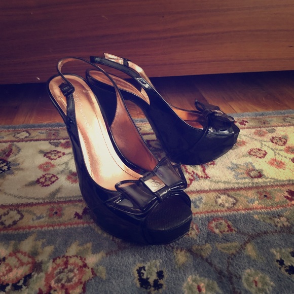 BCBG black platform open toe sling back sz 8 EUC - Picture 1 of 5